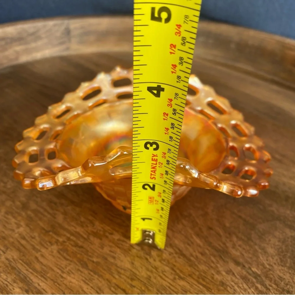 Set Of 2 Vintage Carnival Glass Basket Weave Marigold Dish with Lattice Edge - Picture 12 of 12